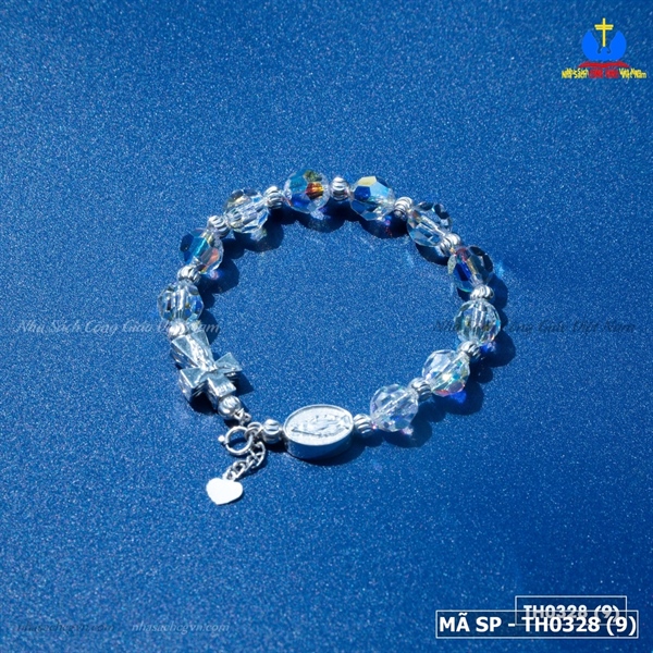 Vòng Mân Côi phale Áo Swaroski hạt tròn 8ly mix charm Thánh Giá Đức Mẹ bạc P19_thumbnail_1