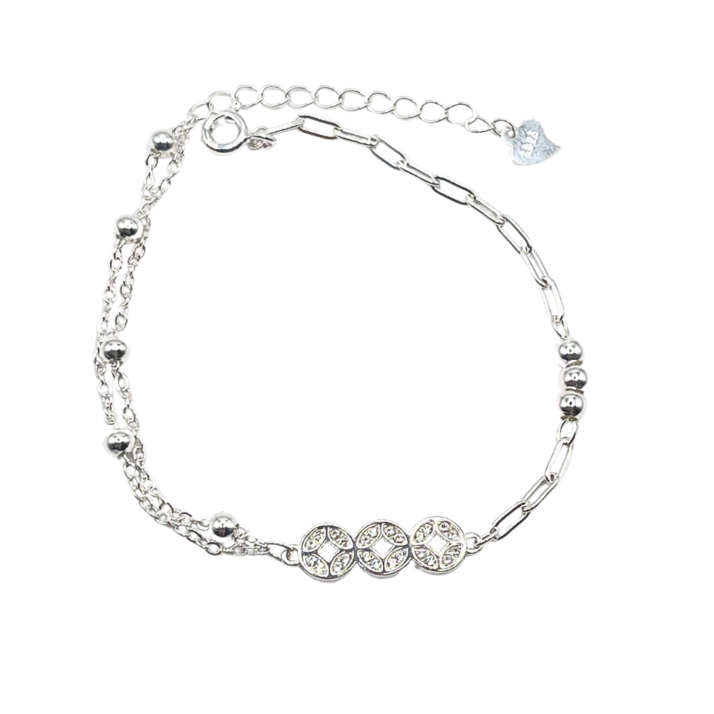 Vòng tay bạc 925 nữ charm ba đồng xu