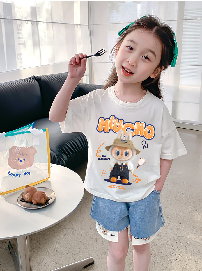 Áo thun bé gái labubu dễ thương nhiều màu sắc AED1463 Miucho Kid vải cotton thoáng mát cổ tròn in graphic_thumbnail_6