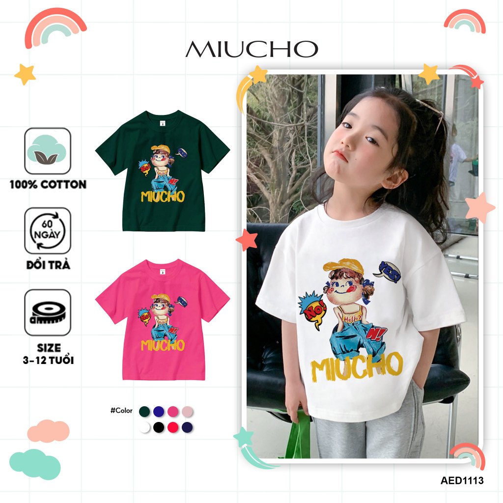 Áo thun cho bé gái hoạt hình form rộng AED1113 Miucho Kid tay ngắn cổ tròn in mix_thumbnail_1