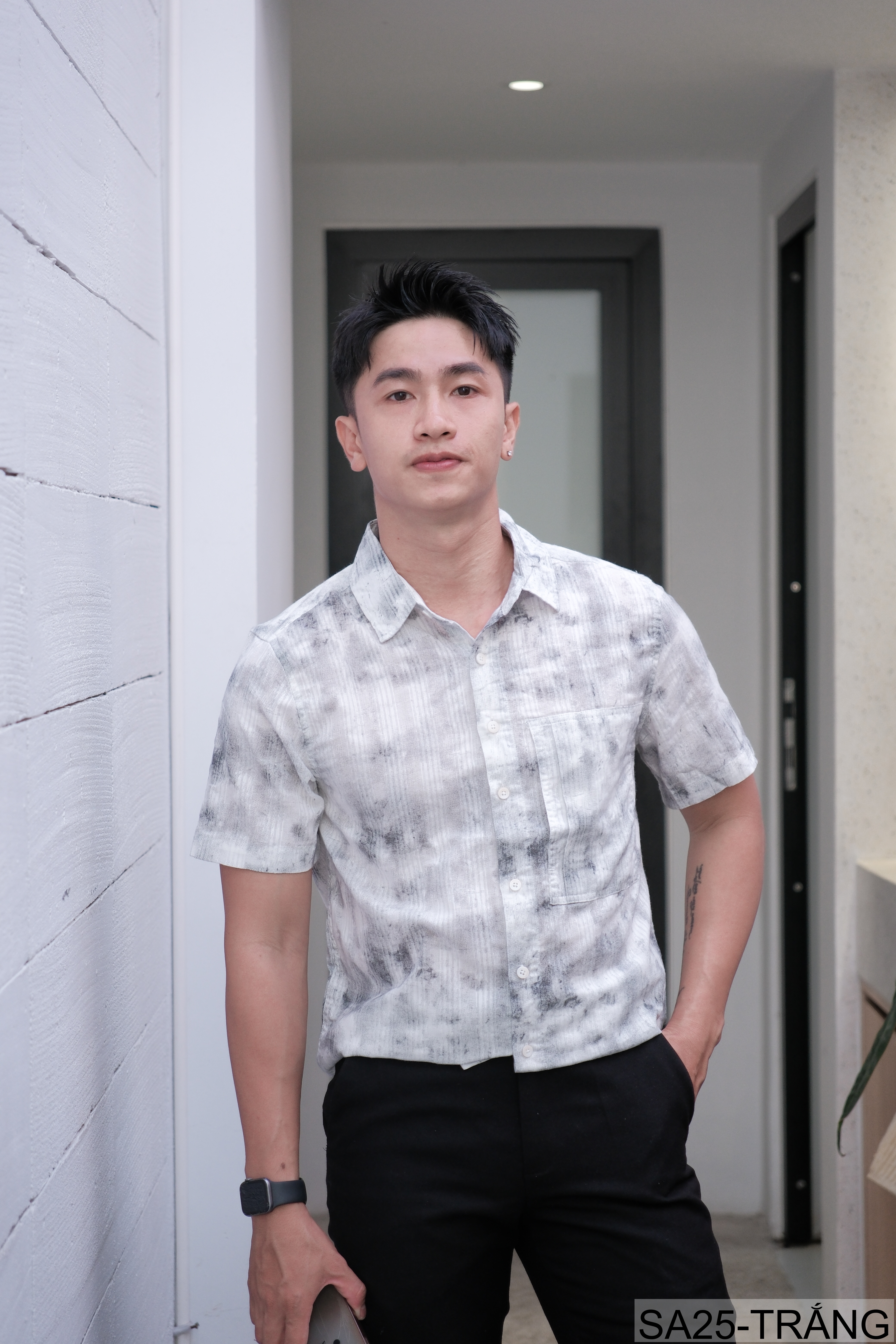 SA25 - Áo sơ mi nam ngắn tay họa tiết phong cách streetwear, chất cotton mềm mát, form rộng thoải mái