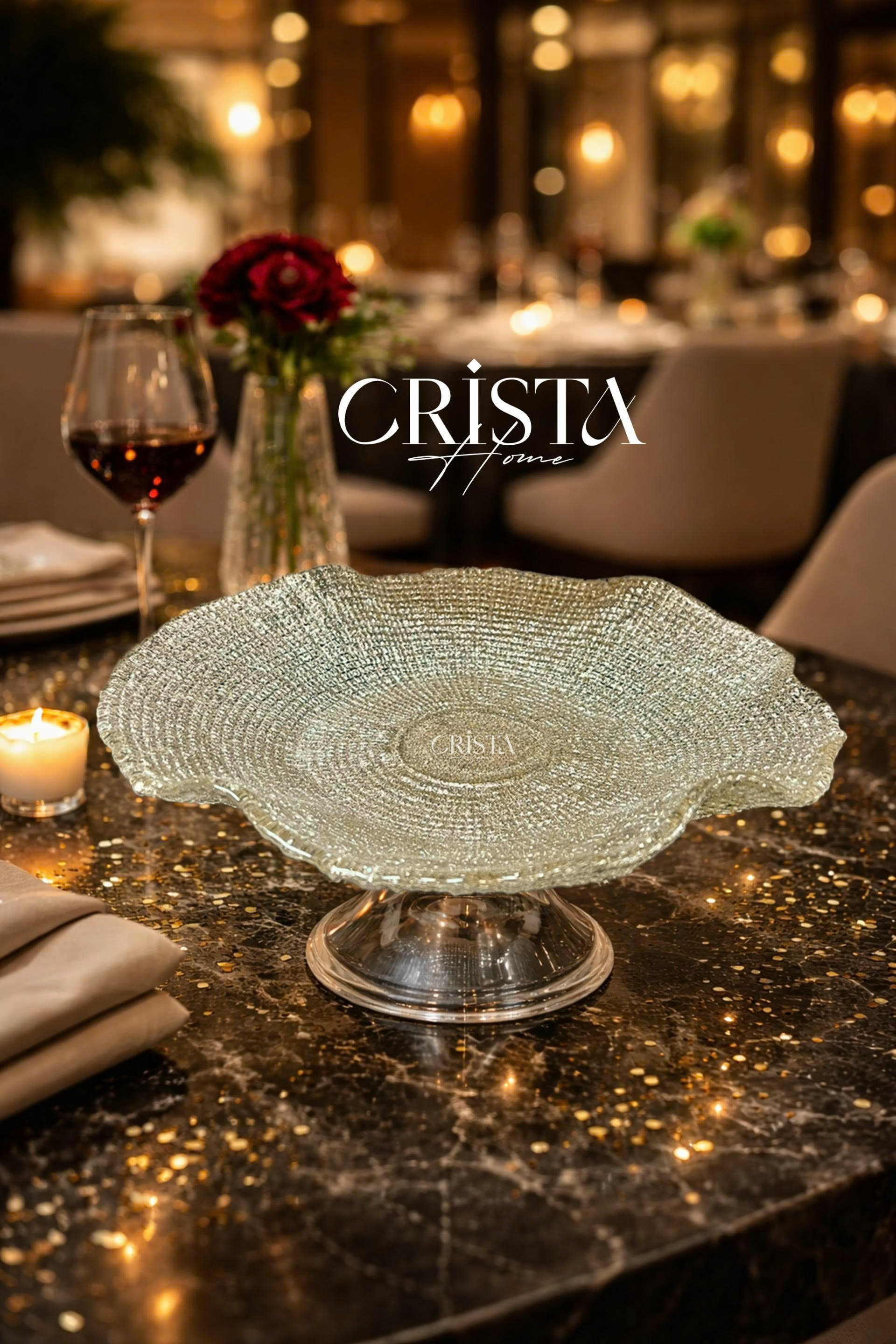 Đĩa thủy tinh cao cấp CRISTA HOME chân bồng vân lưới size 29 cm_thumbnail_4