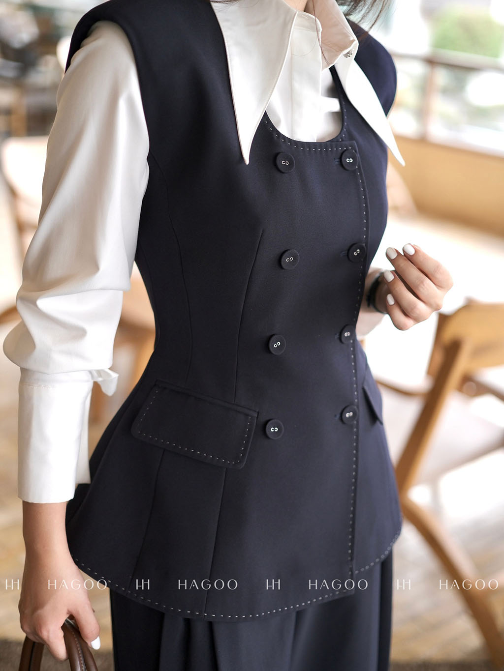 Áo Gile hai hàng khuy diễu chỉ đột HAGOO_thumbnail_5