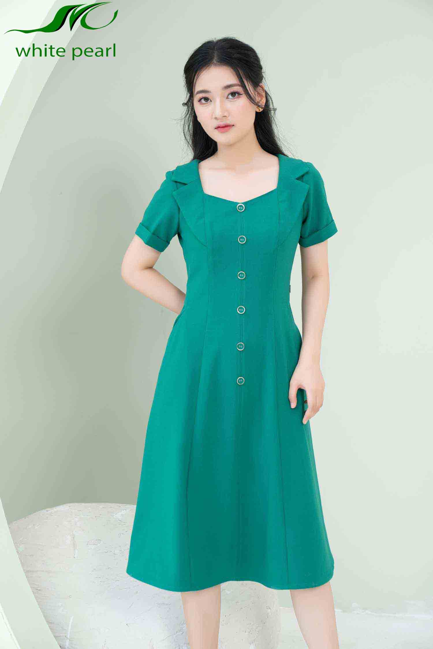 Đầm 7T cổ 2 ve lục giác Xanh - cái_thumbnail_8