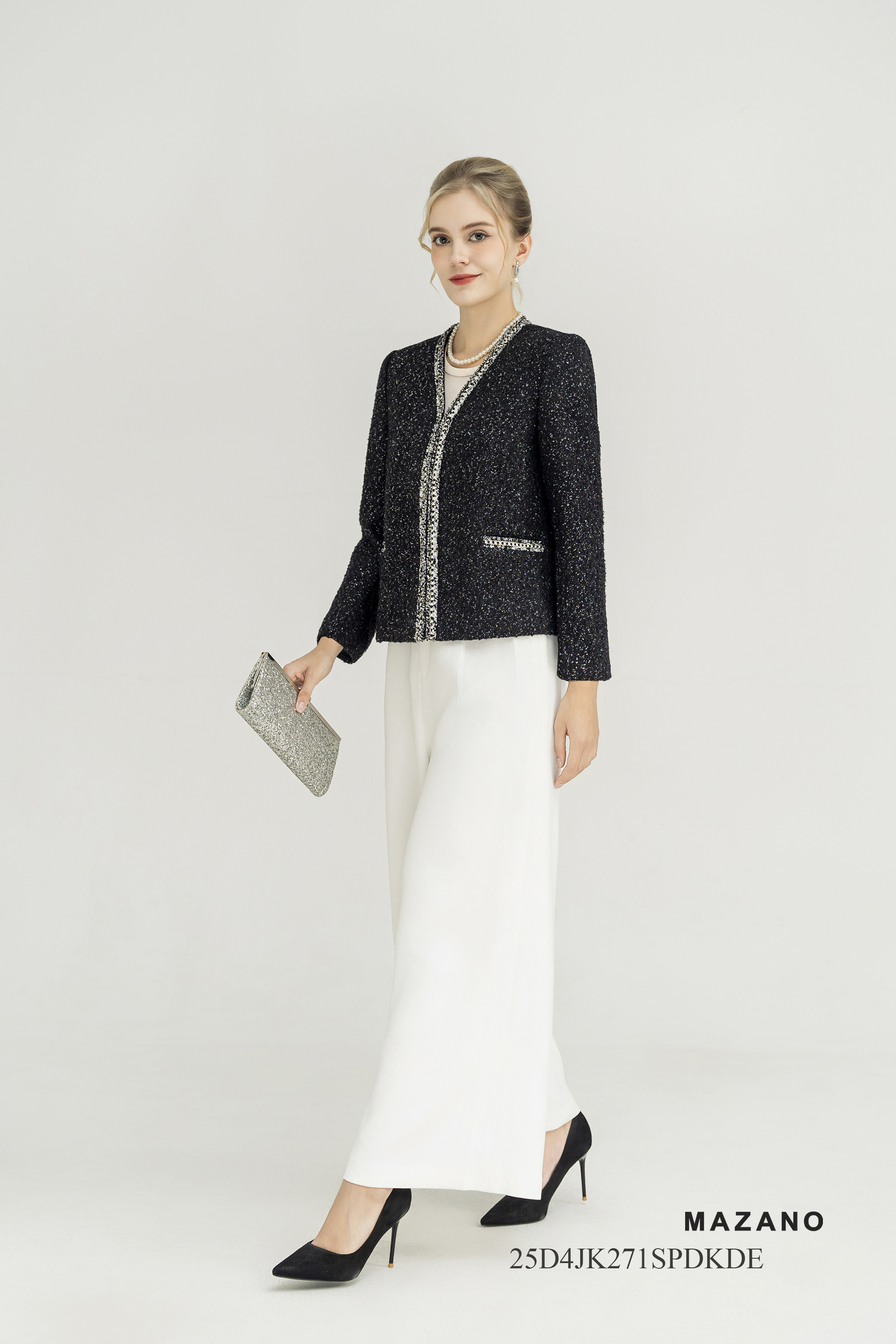 Áo khoác ngắn Vải dạ tweet không cổ tay dài_thumbnail_2