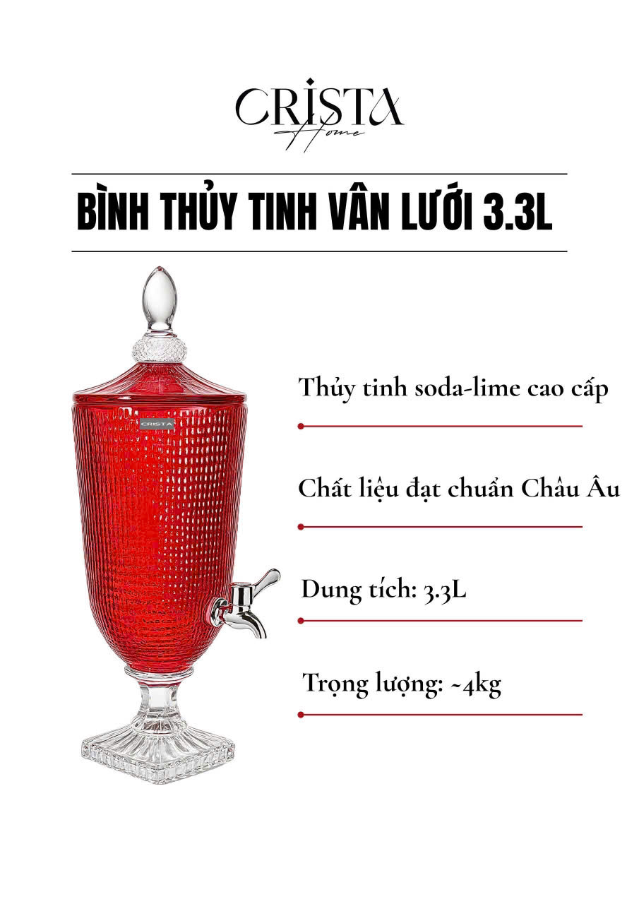Bình thủy tinh CRISTA HOME vân lưới dập nổi có vòi triết  3.3L_thumbnail_14