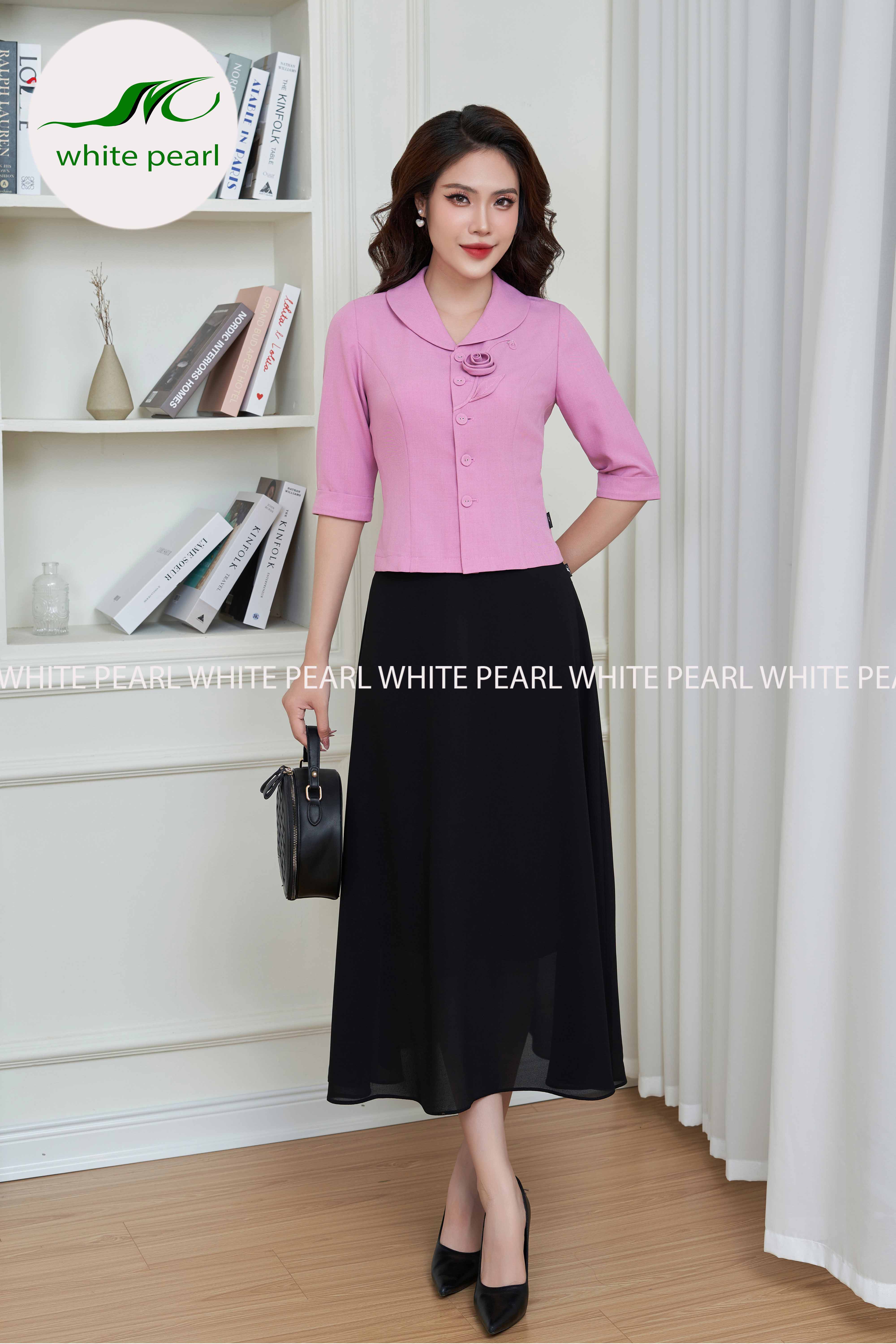 Áo ký giả Màu hồng  cổ sam hoa pha lê_thumbnail_1