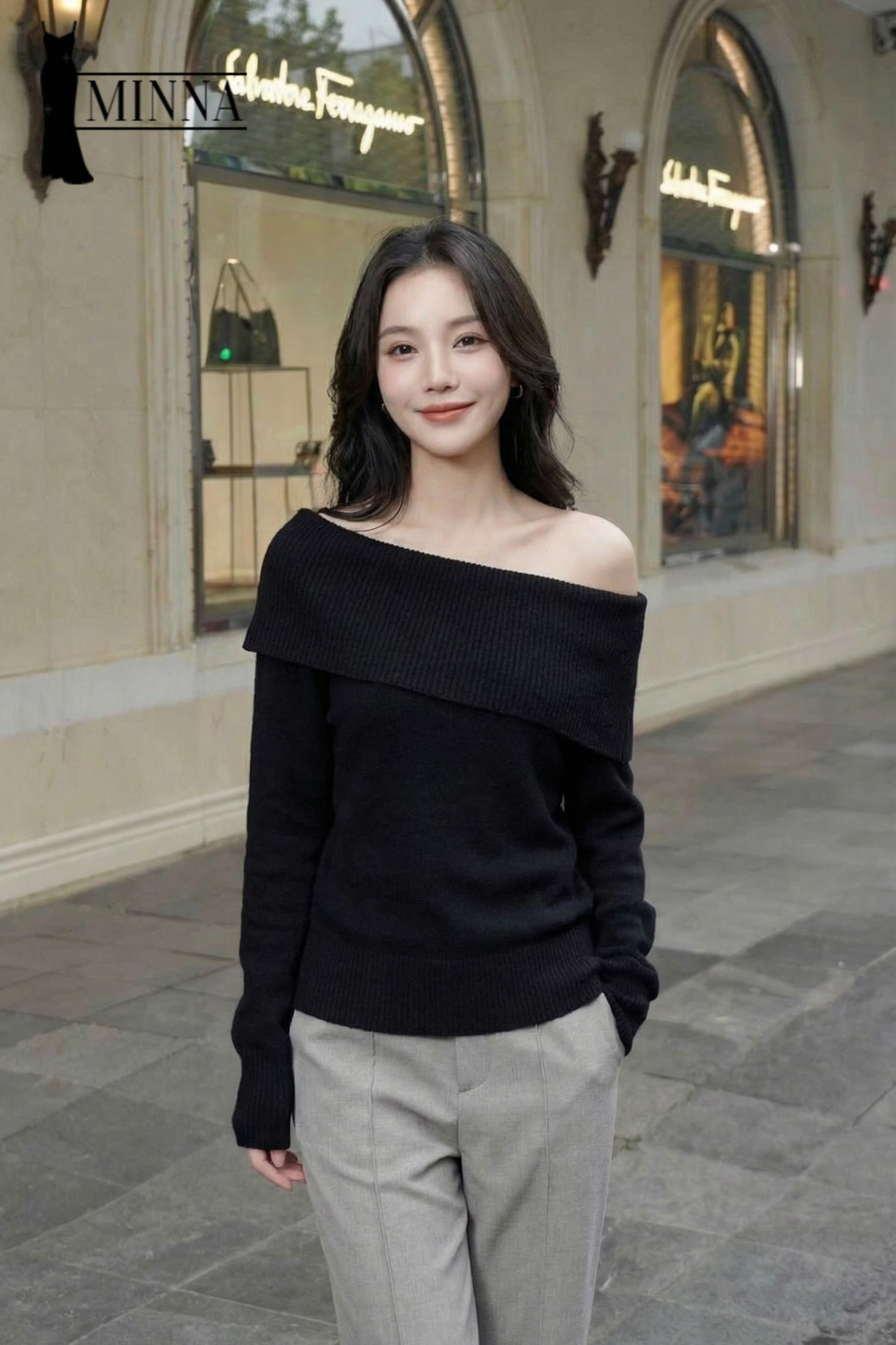 Elegant Off-Shoulder Knit - MA041