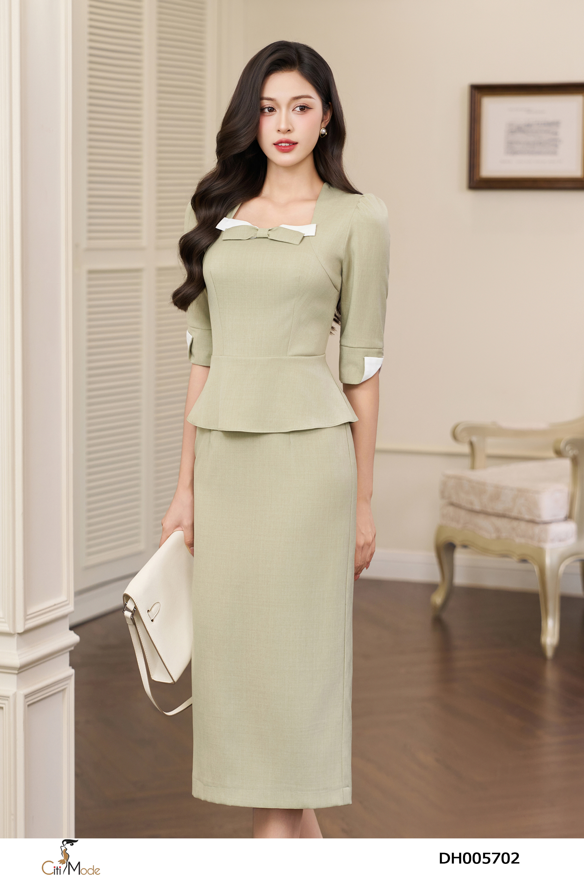 Đầm ôm peplum bơ tay lỡ cổ nơ cách điệu_thumbnail_2