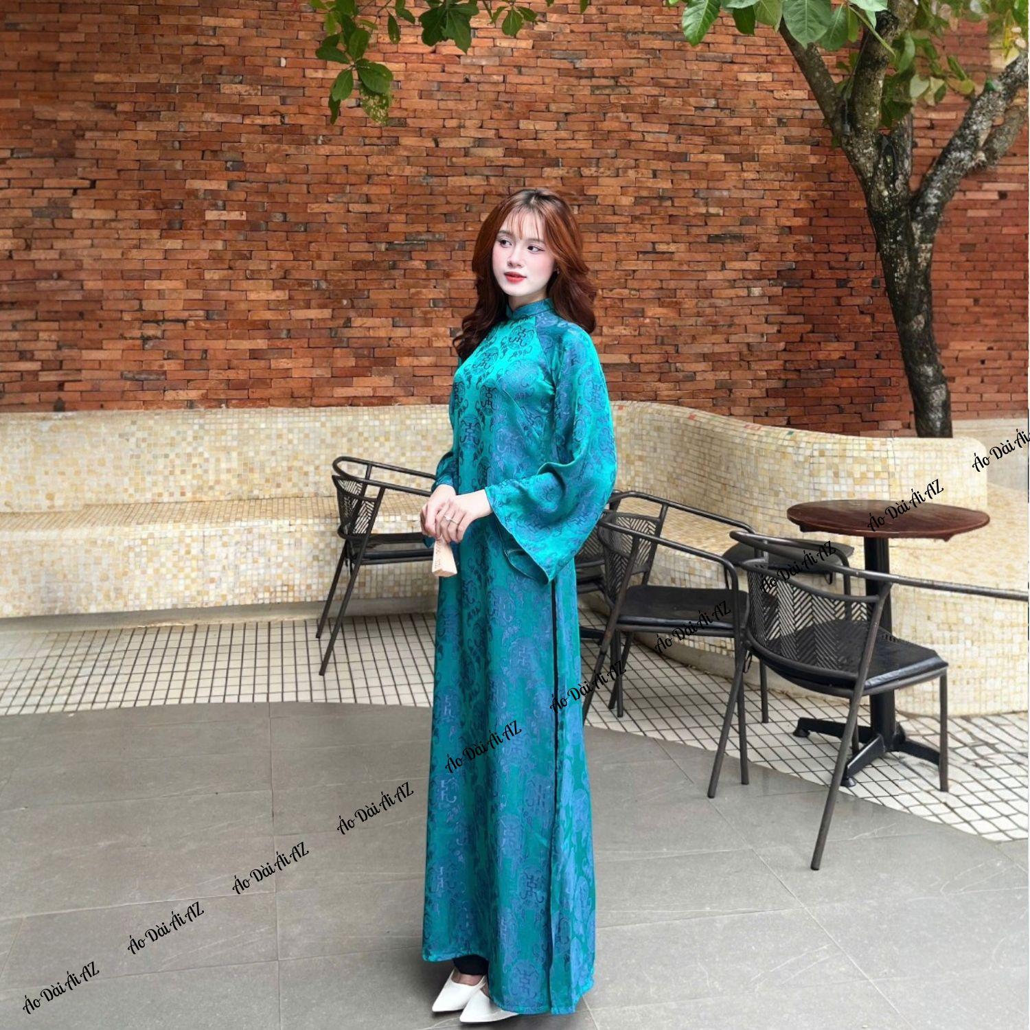 Áo Dài Cách Tân Nữ Dáng Suông Tơ Hoa Tay Dài Giả Cổ Phục Mặc Tết MM02_thumbnail_6