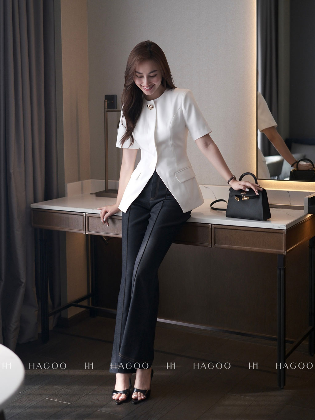 Áo ký giả cổ tròn cúc đồng HAGOO_thumbnail_13