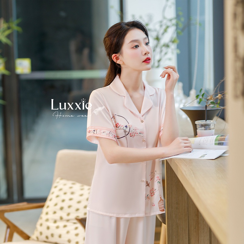 N128B Pijama lụa hoa đào chim én cộc tay_thumbnail_5