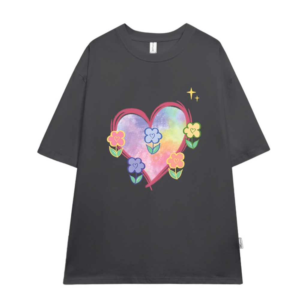 Áo thun cặp đôi hình trái tim form rộng tay lỡ màu xinh ATD1208 Miucho vải cotton thoáng mát cổ tròn in mix_thumbnail_19