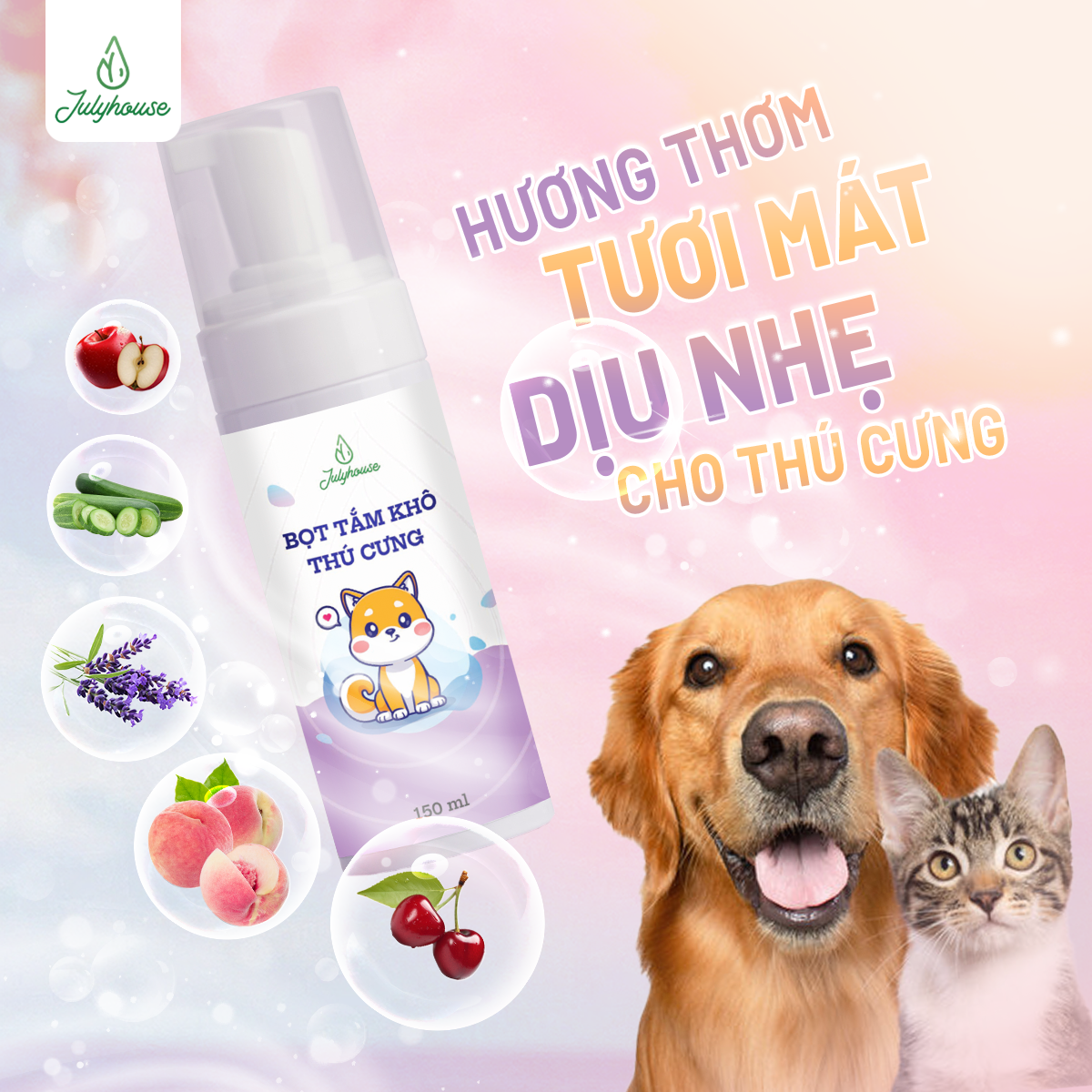 Bọt tắm khô thú cưng JULYHOUSE 150ml_thumbnail_3