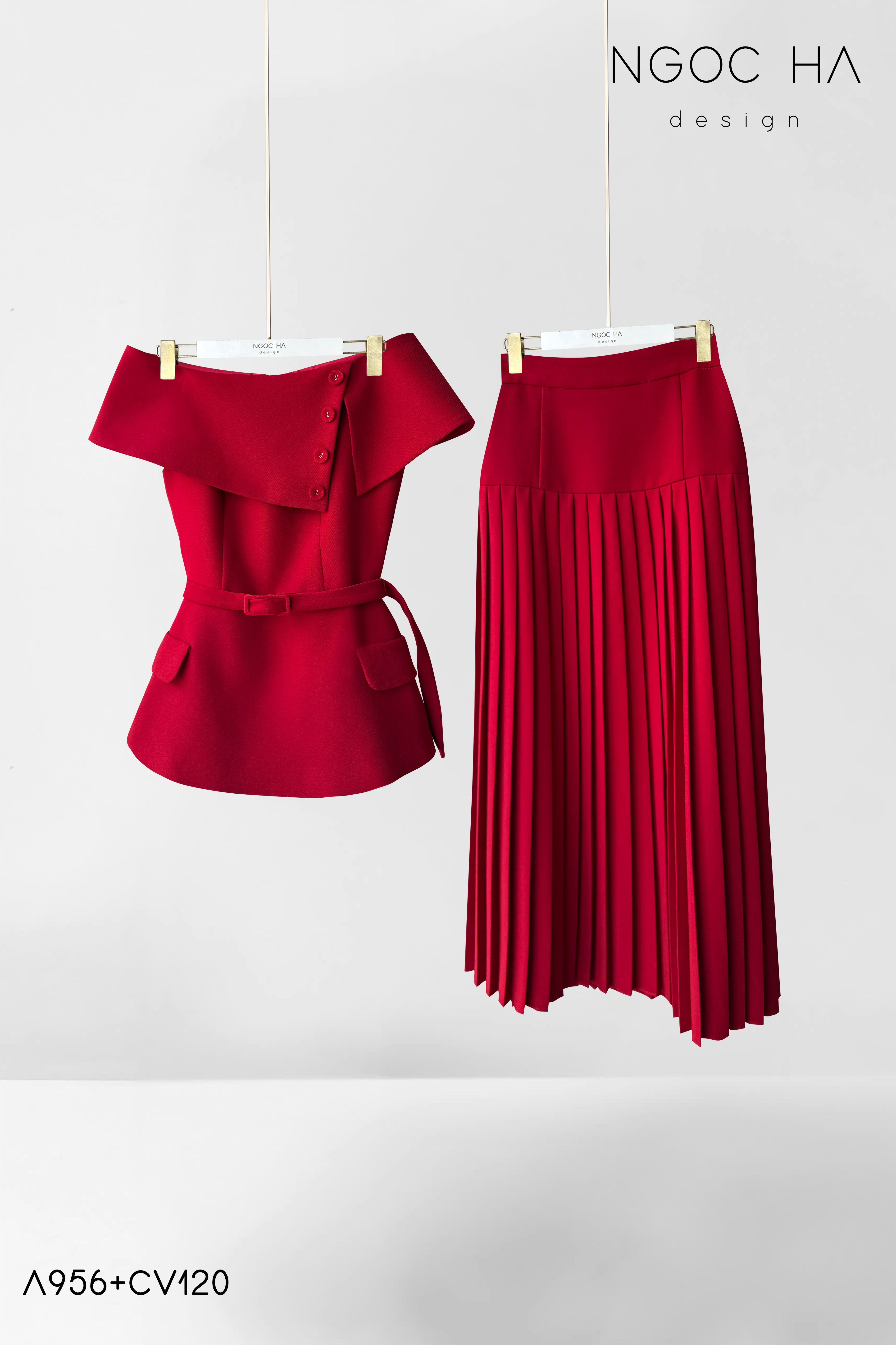 Joylie Set - Áo Peplum Trễ Vai, Chân Váy Rập Ly A956+CV120_thumbnail_3