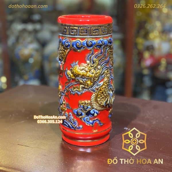 Ống Hương Men Đỏ Vẽ Vàng 24K1