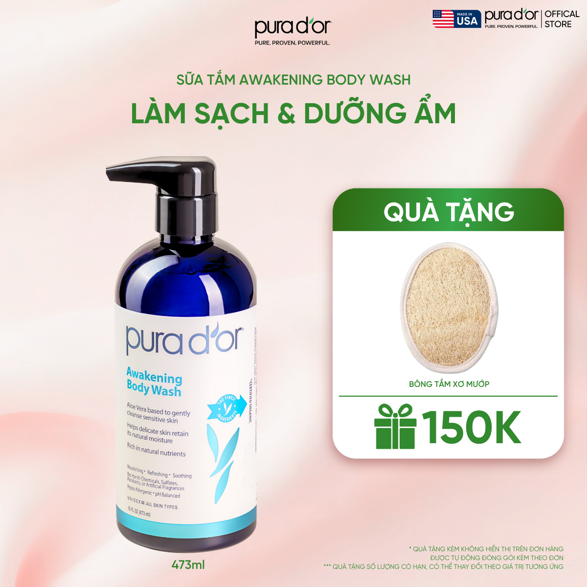 Sữa Tắm Pura D'or Awakening Body Wash Giúp Làm Sạch & Dưỡng Ẩm 473ml