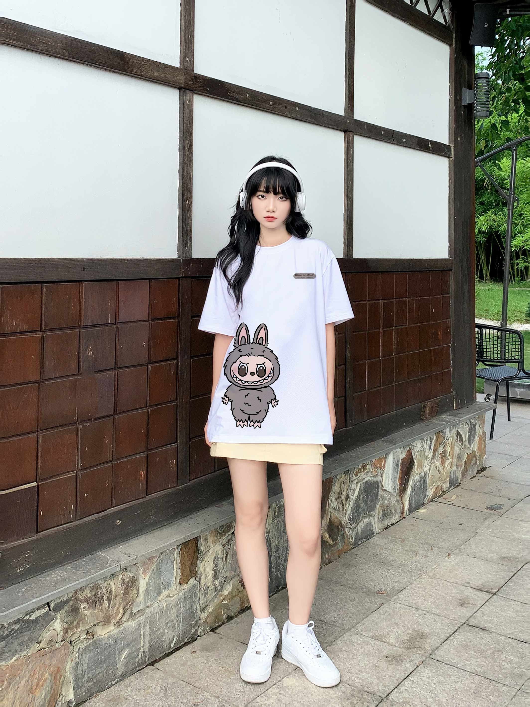 Áo thun labubu form rộng nhiều màu ATD1468 Miucho vải cotton cổ tròn in mix_thumbnail_3