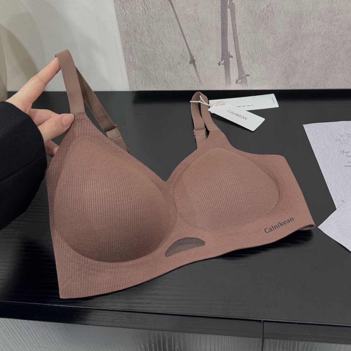 CalniKean Áo Lót Nữ Cotton Hàn Mềm Mại Mút 1.5cm 4 Màu Đen Nâu Da Xám Nâng Đẩy V1 CK03_thumbnail_9