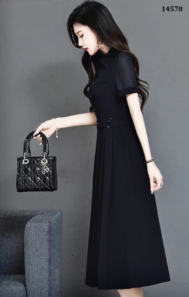 14578-Đầm xòe tay ngắn eo kết đai phụ kiện (voan)_thumbnail_5