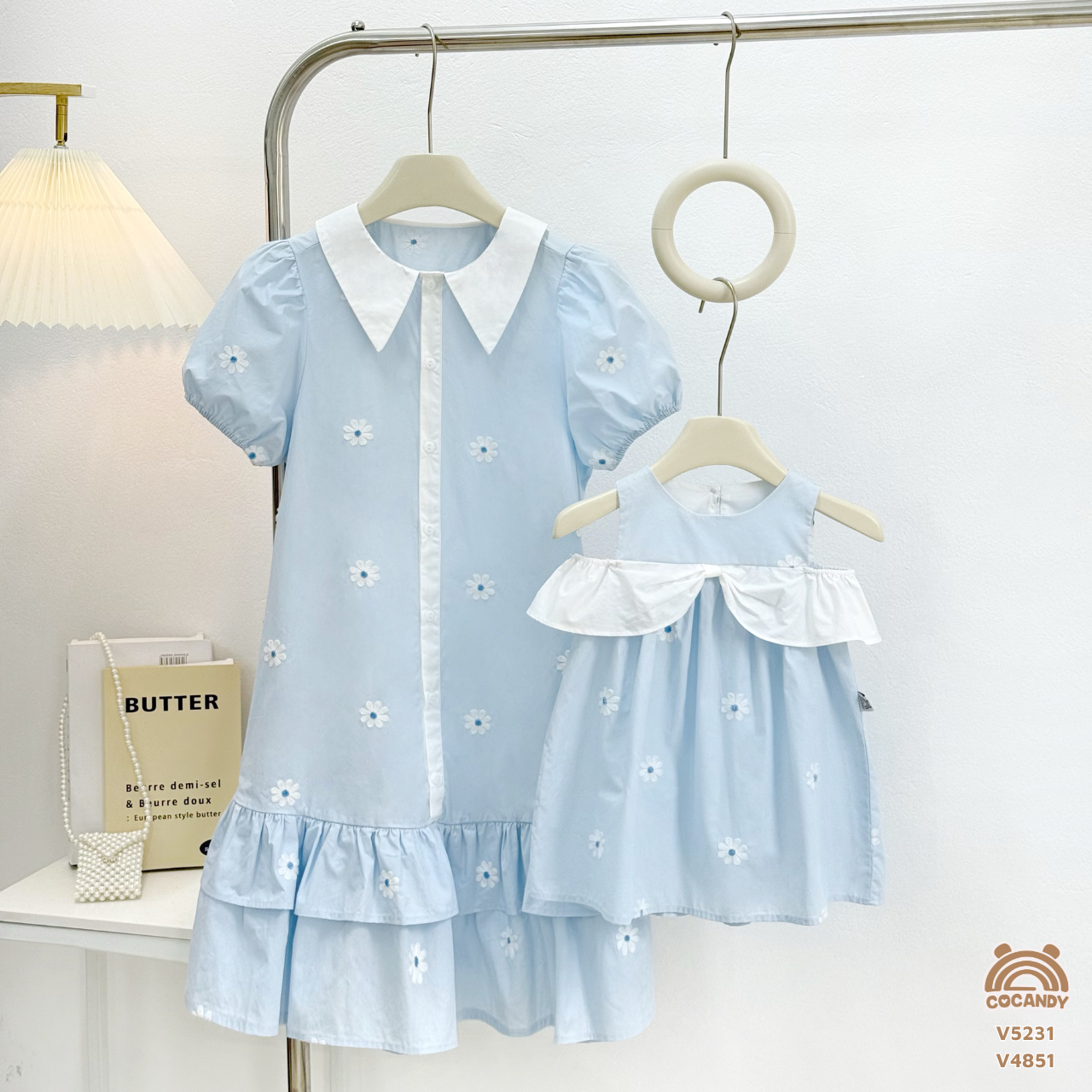 Váy cộc XANH DƯƠNG hoa nhí tay phồng NỮ_thumbnail_2