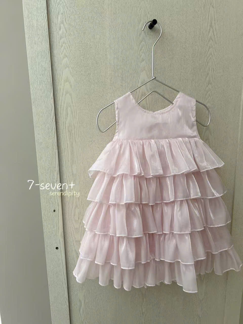 (H110) Váy voan hồng sát nách bèo tầng hãng Seven_thumbnail_0