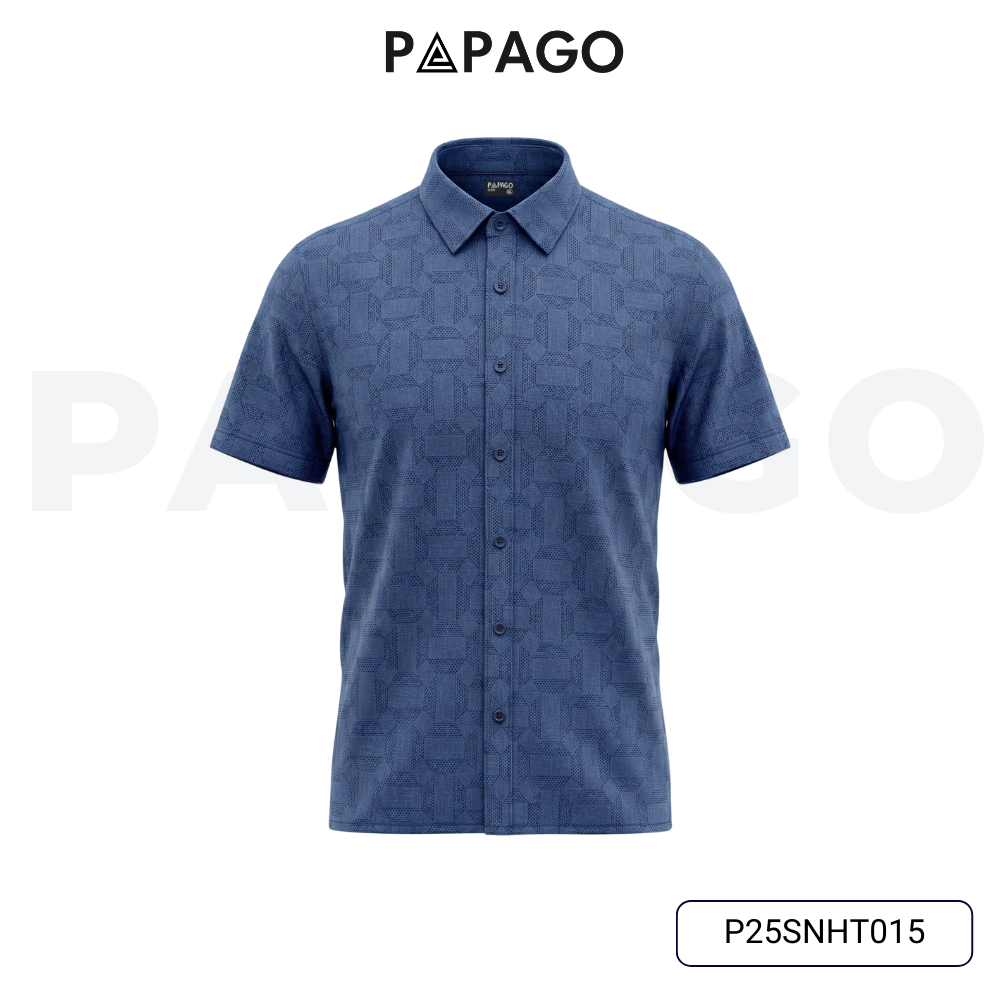 Áo sơ mi nam trung niên PAPAGO tay ngắn lai ngang - vải xô đũi in họa tiết - P25SNHT015_thumbnail_12