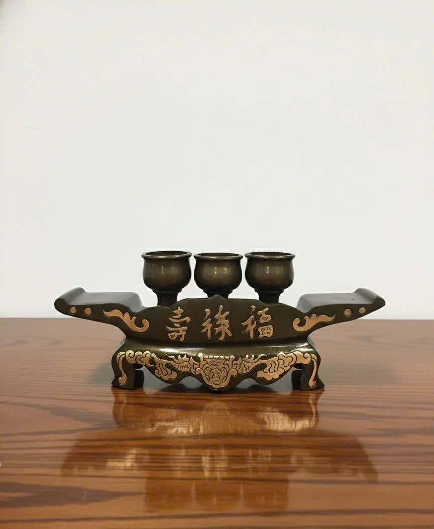 Khay chén thờ đẹp đúc đồng đỏ 