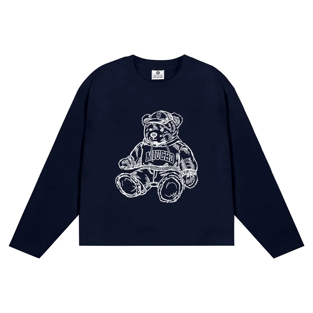 Áo thun boxy nam nữ Miucho cotton thoáng mát tay dài cổ tròn teddy bear in mix 2656