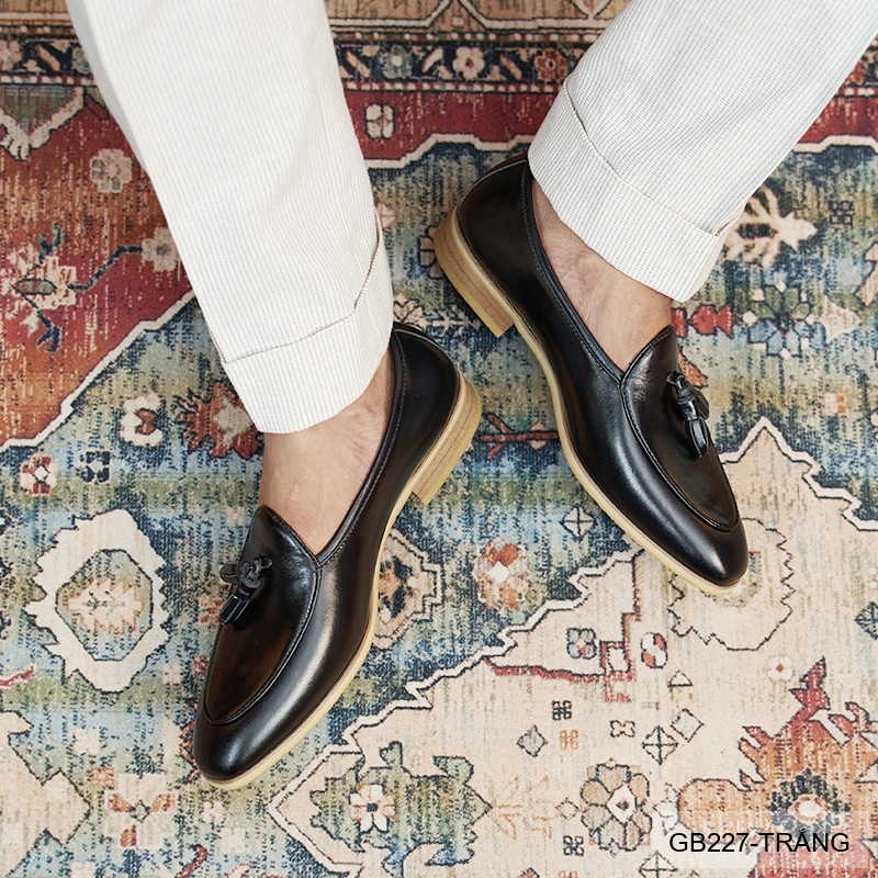 GB227 - Giày lười nam mũi nhọn da bò phong cách Anh Quốc, màu trắng đen sang trọng_thumbnail_11