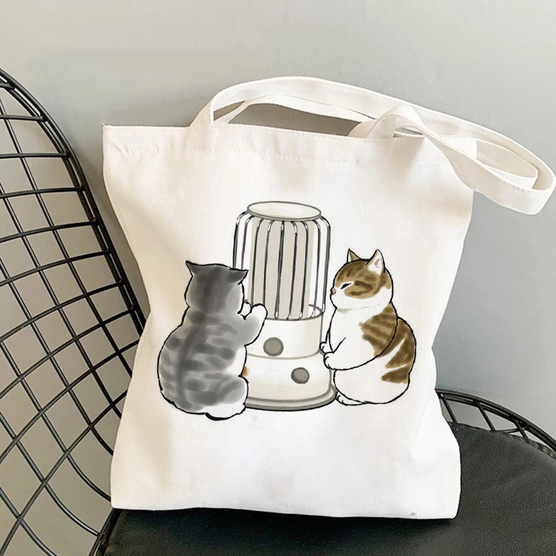 Túi tote phong cách Hàn Quốc in hình mèo - Túi vải canvas kích thước 33x37cm đựng vừa A4 và laptop - TOTE09_thumbnail_2