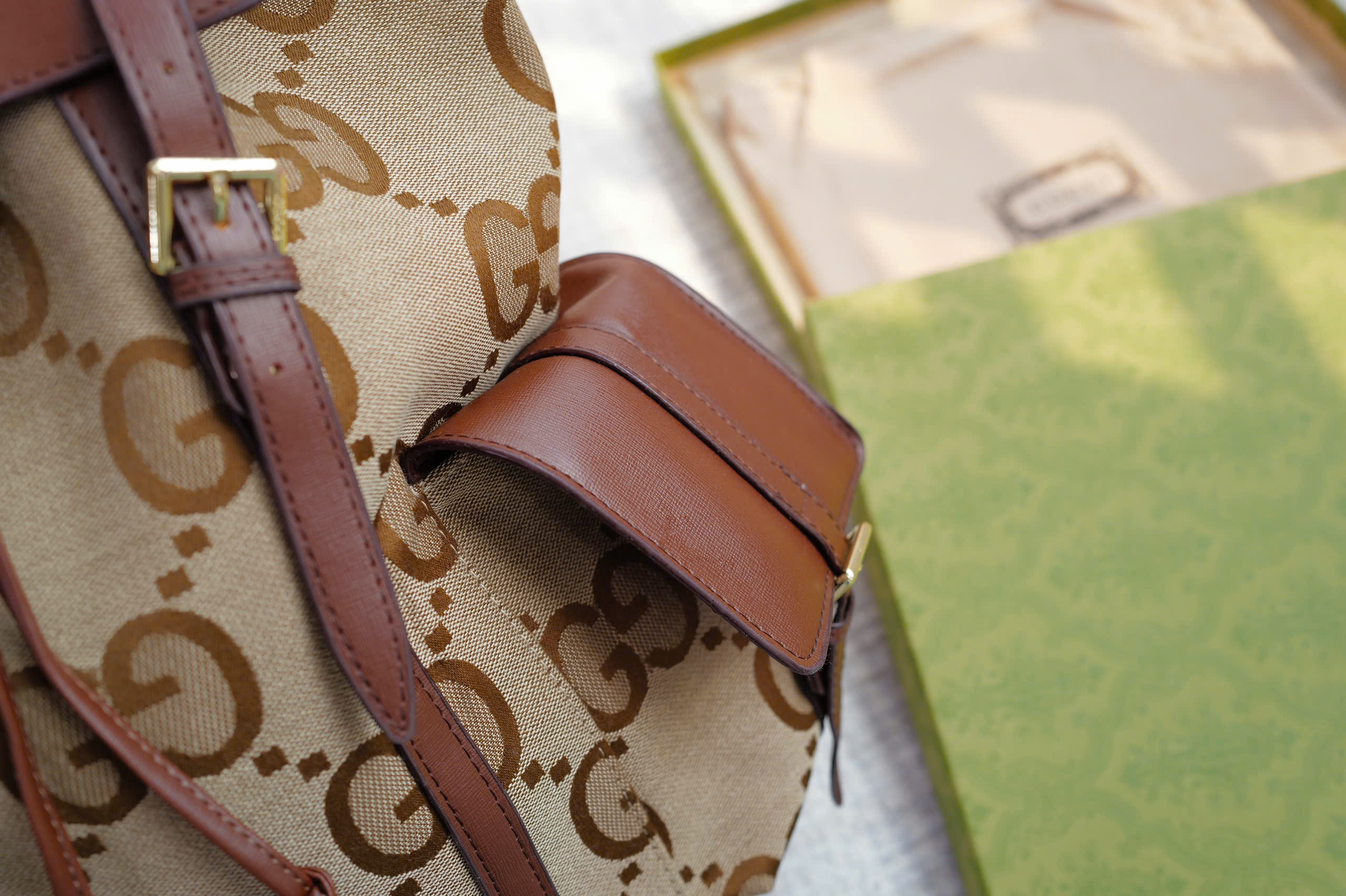 Balo Nam Gucci Jumbo GG Backpack Camel_thumbnail_2