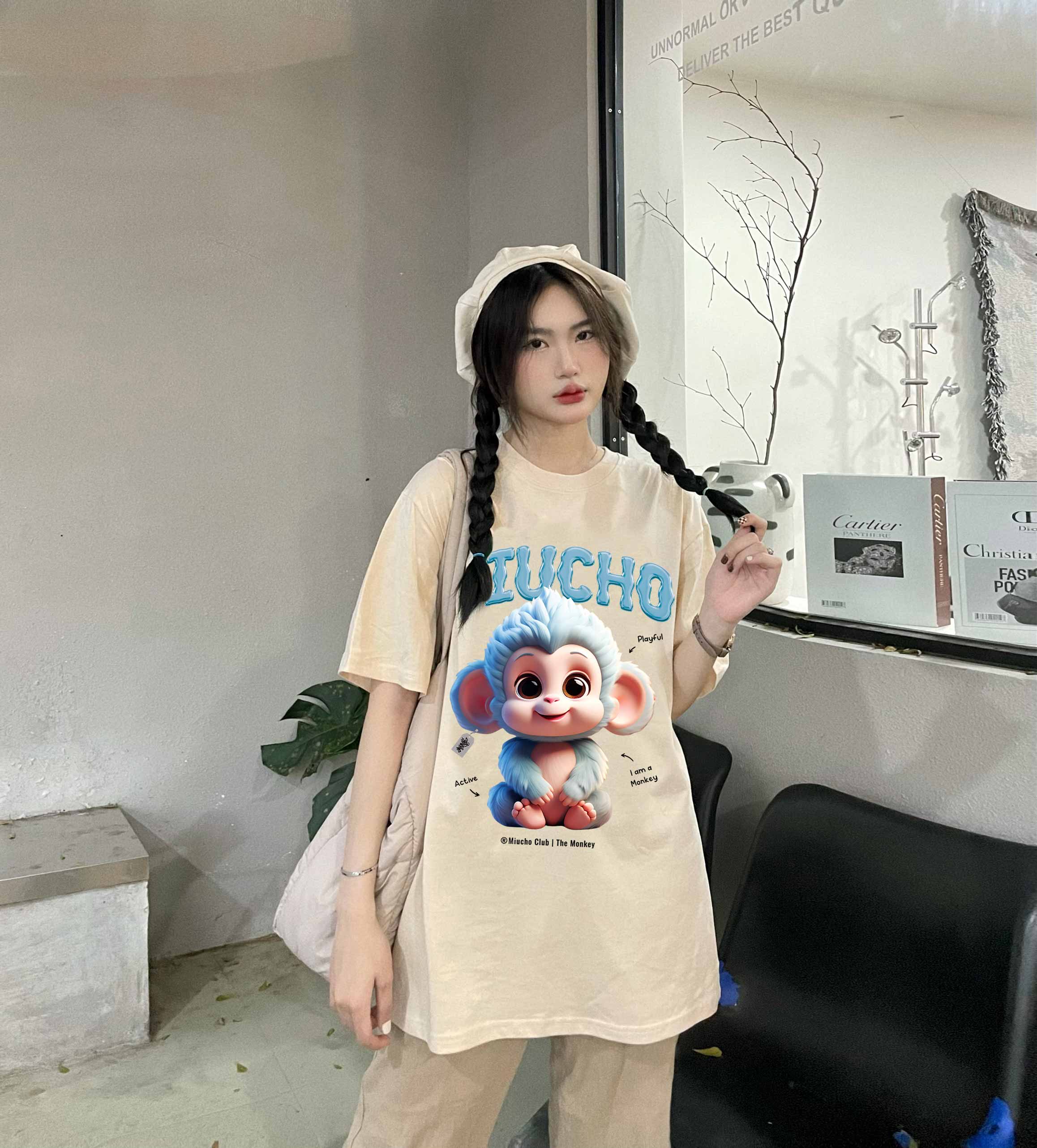 Áo thun form rộng 12 con giáp tuổi Thân (tuổi khỉ) ATD1243 Miucho tay ngắn cổ tròn in mix_thumbnail_2