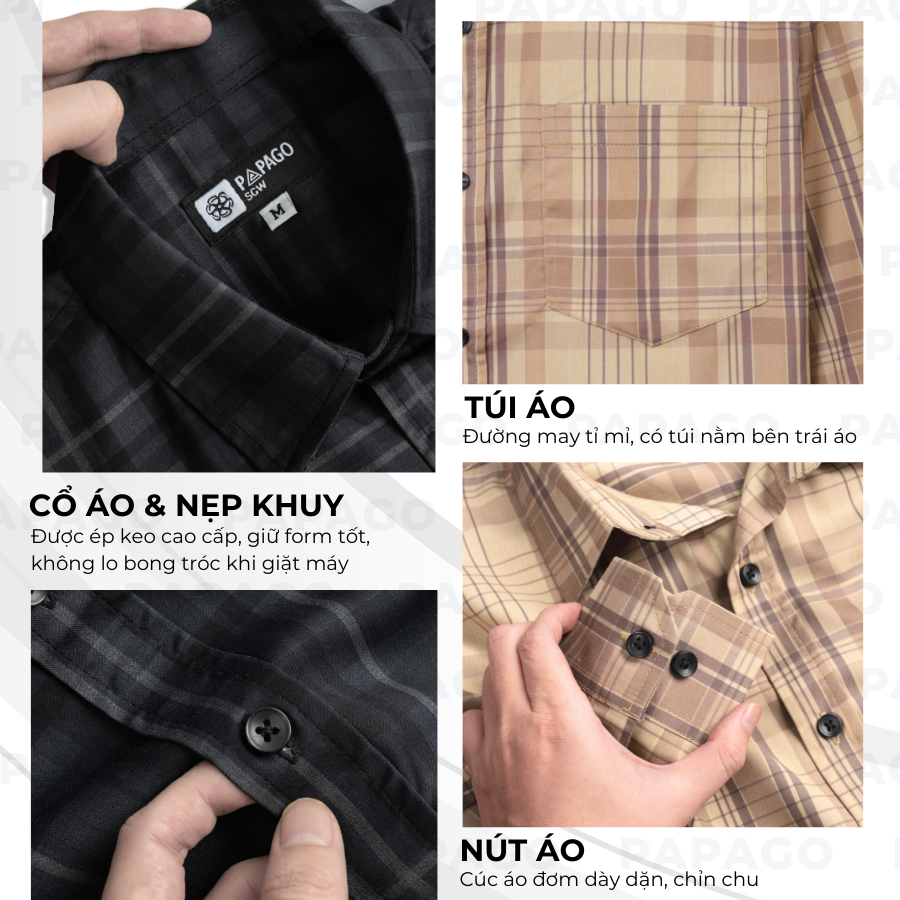 Áo sơ mi nam trung niên PAPAGO tay dài lai bầu sọc caro vải lụa thun mềm mát dáng rộng thoải mái - P23SDCR003_thumbnail_2