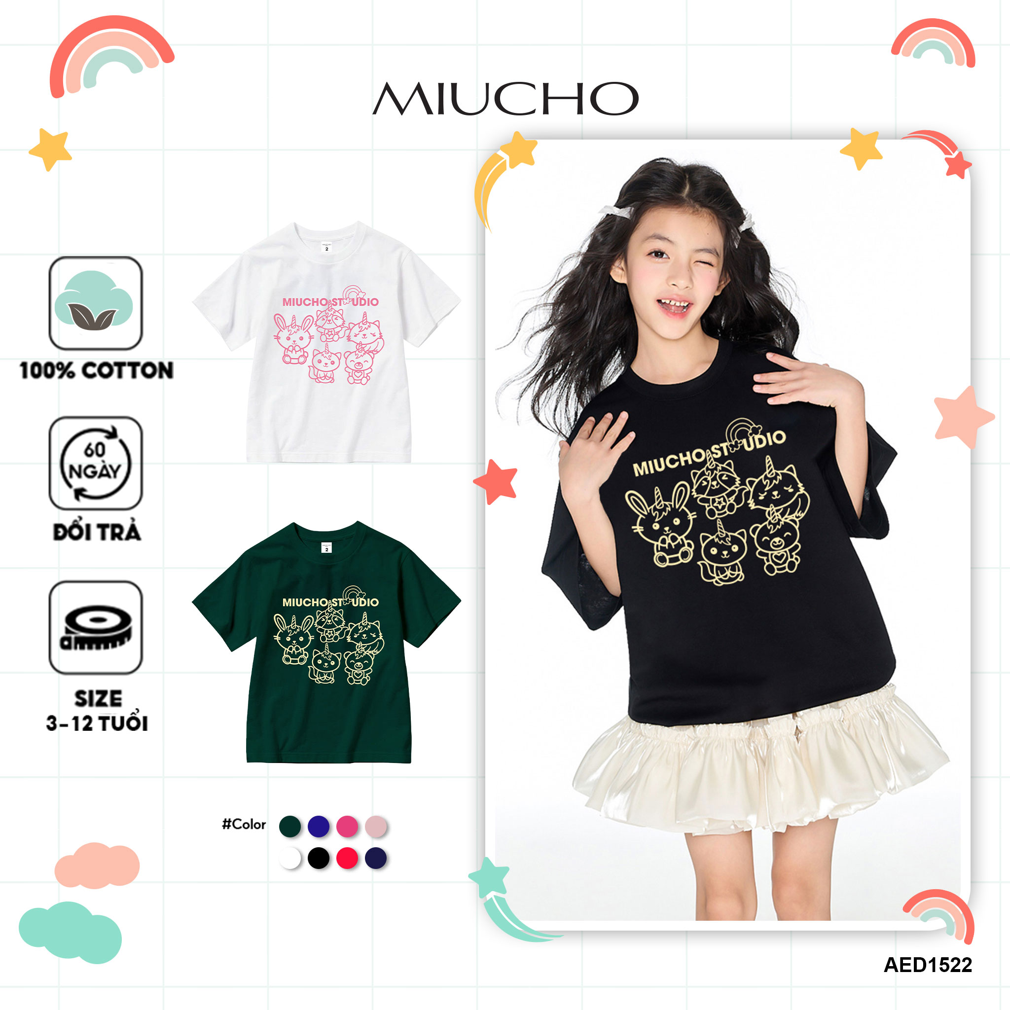 Áo thun bé gái form rộng dễ thương chất vải cotton thoáng mát AED1522 Miucho Kid in artwork_thumbnail_1
