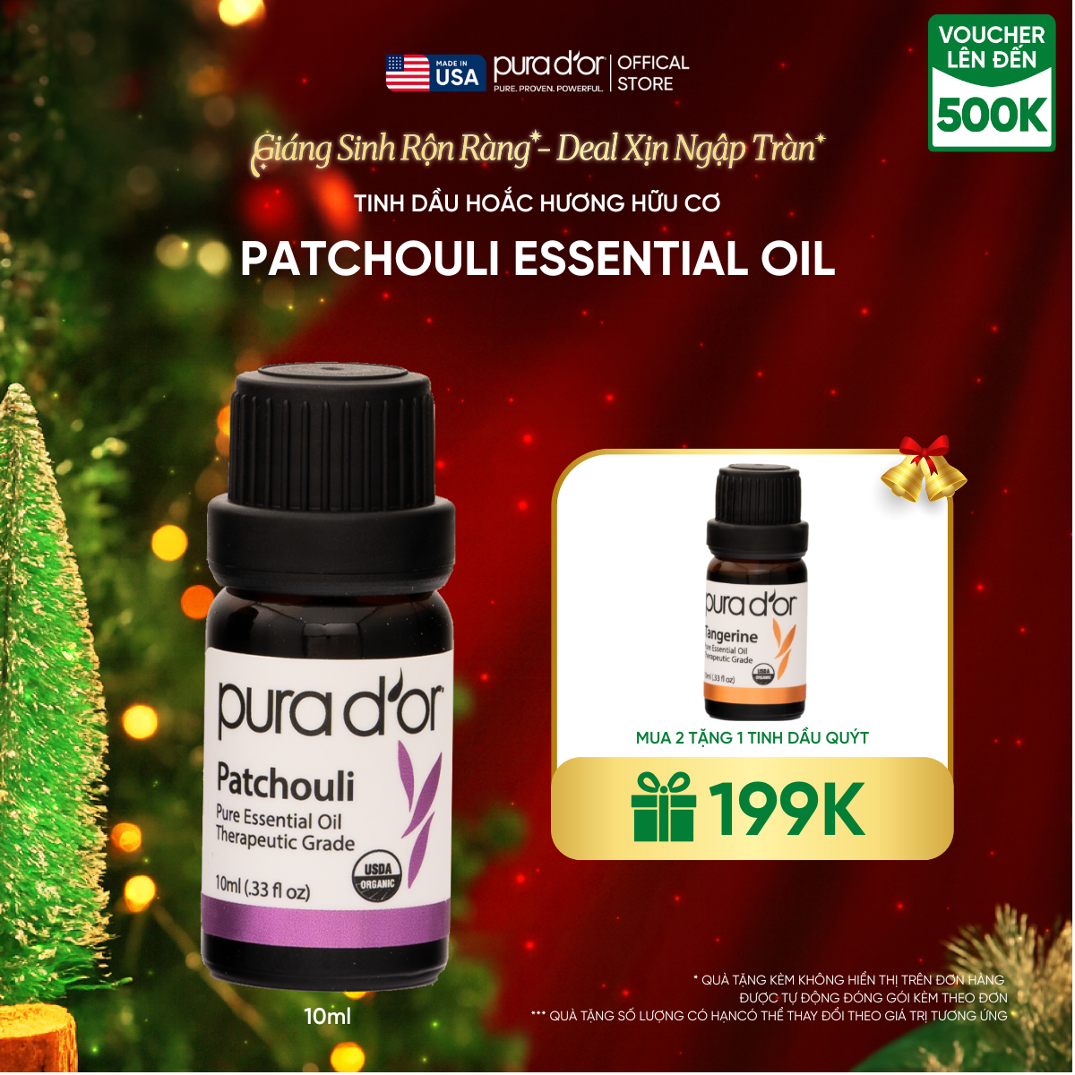 Tinh Dầu Hoắc Hương Hữu Cơ Pura D'or Therapeutic Grade Patchouli Essential Oil 10ml