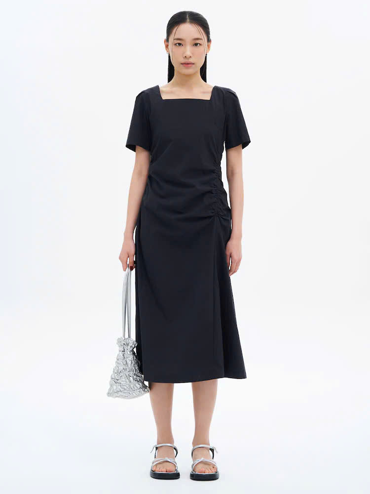 E317 ĐẦM GIÓ XÁM CỔ VUÔNG PHỐI NHÚN XUẤT HÀN