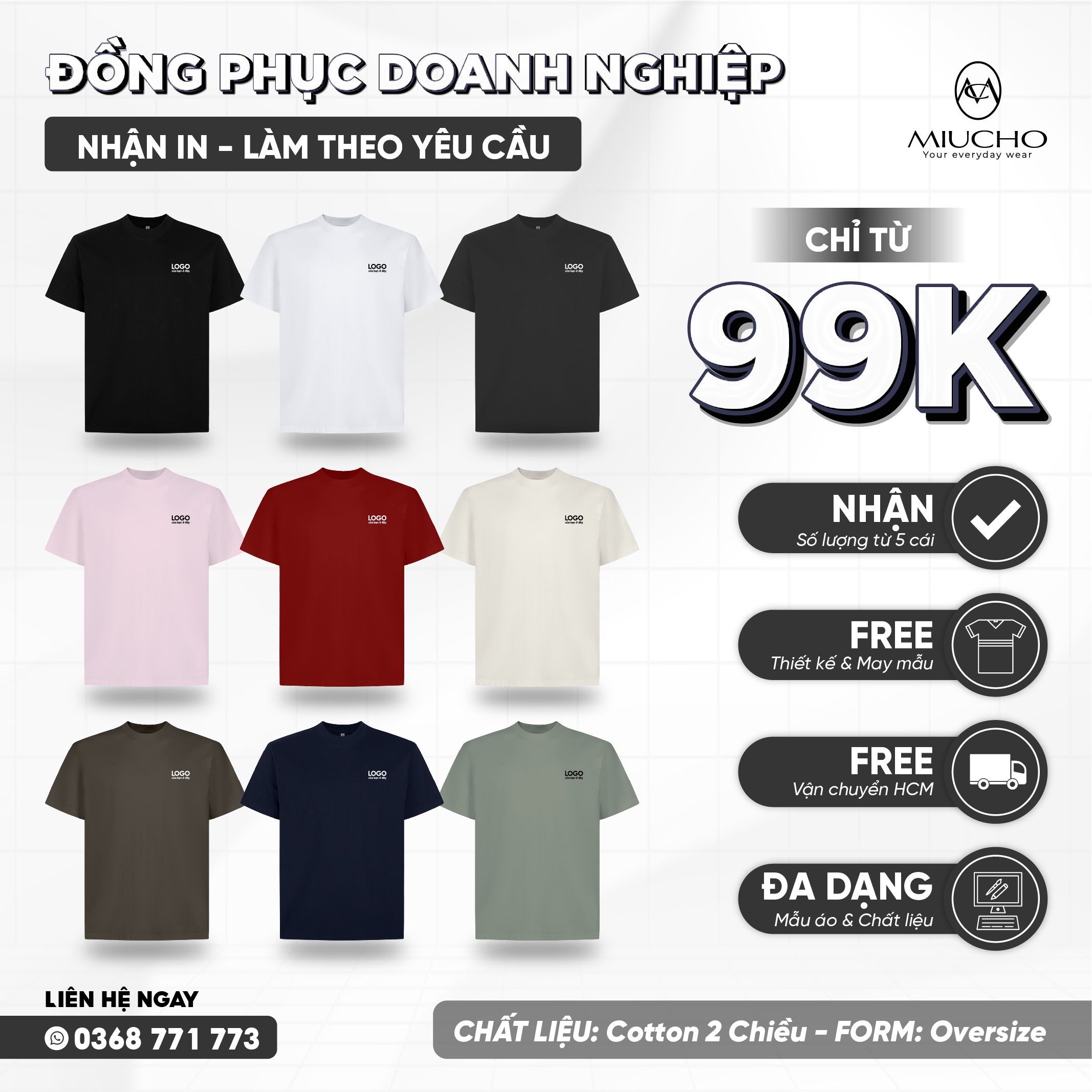 Áo thun form rộng vải 2 C 250 gsm ATT02 Miucho