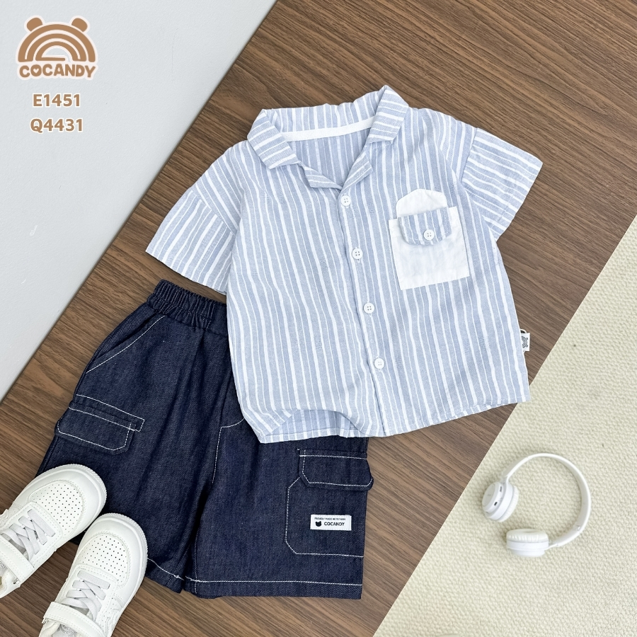 Áo cộc sơ mi kẻ XANH NHẠT túi ốp trắng_thumbnail_5