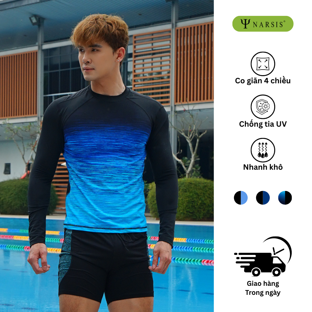 Áo Bơi Nam Narsis, Chất Liệu Vải PE, Áo Bơi Dài Tay QD25003, Chống Tia UV, Bảo Vệ Da, Thoáng Mát, Hiệu Quả