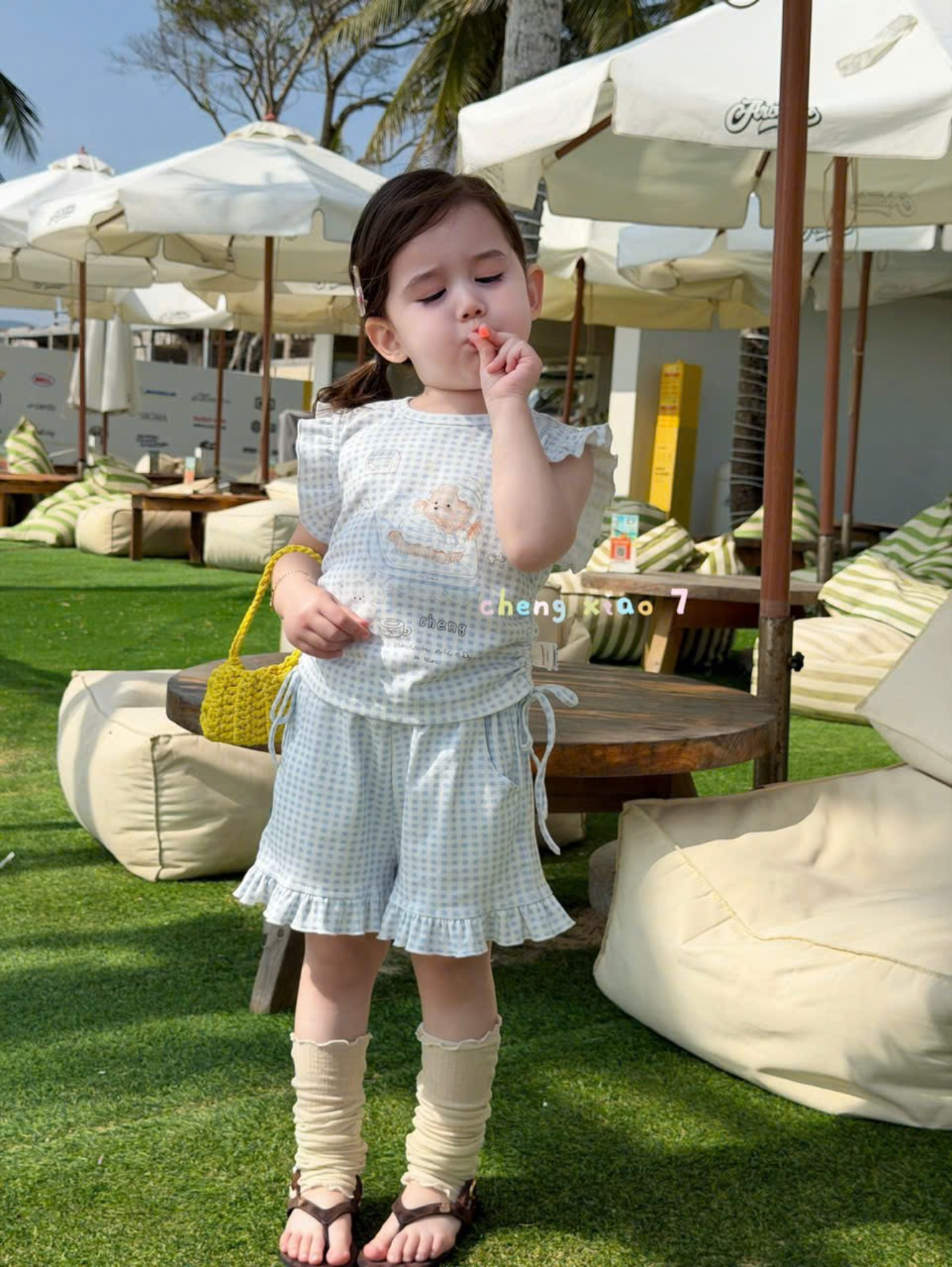 CX24 - Set cotton caro xanh áo bèo tay quần short hãng CX7