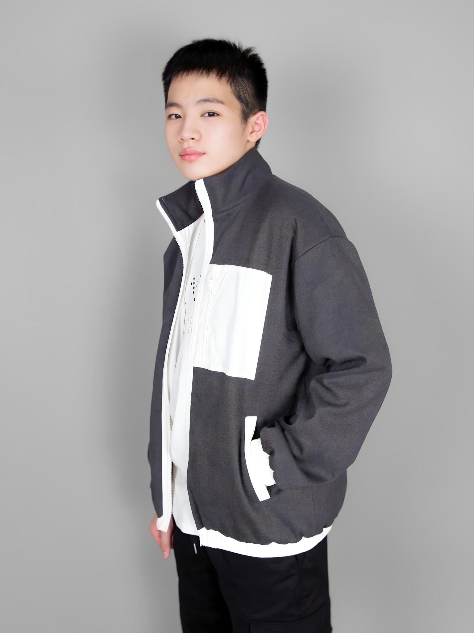 Áo khoác ni bông phối gió trắng túi ngực_thumbnail_1