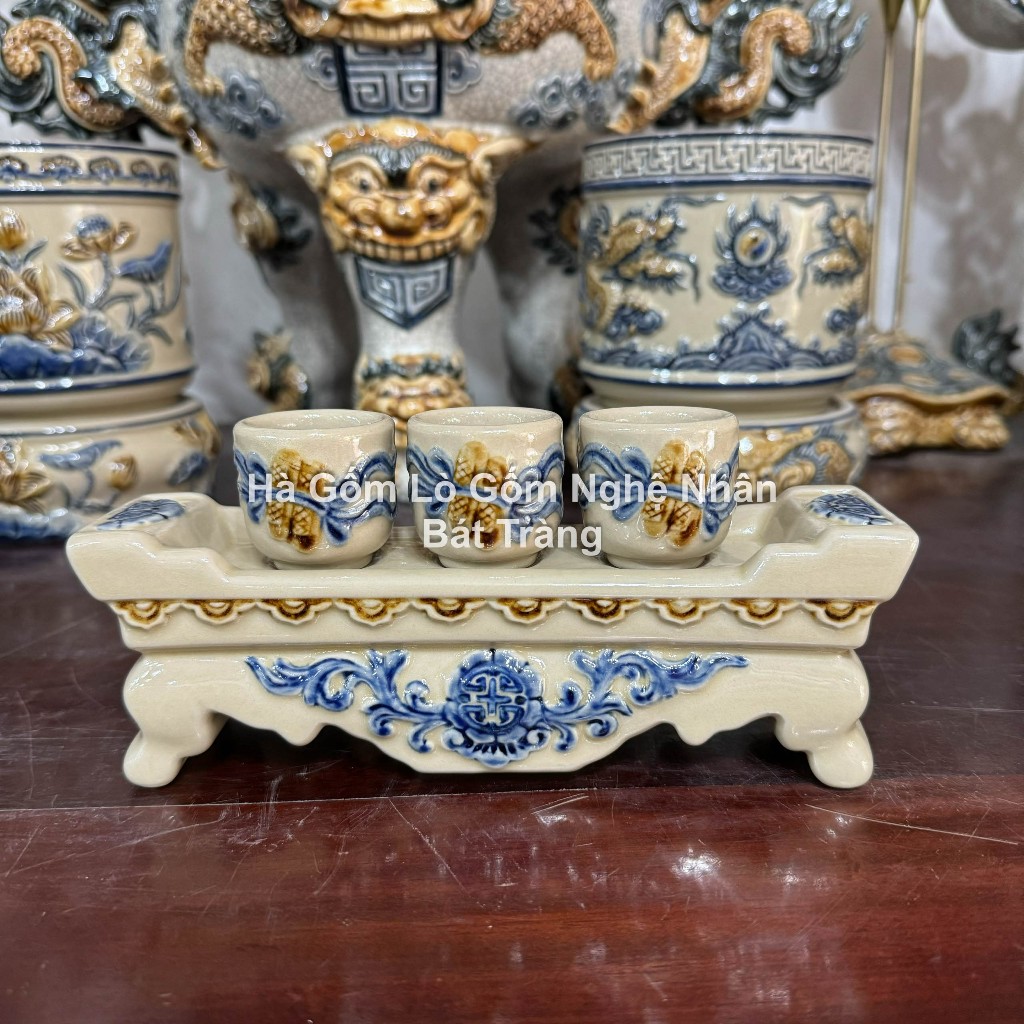 Đồ Thờ Cúng Chum Nước Thờ Cúng Hoàng Thổ - Rượu, Kỷ nước Thờ Cúng - rượu Rồng đắp nổi Bát Tràng