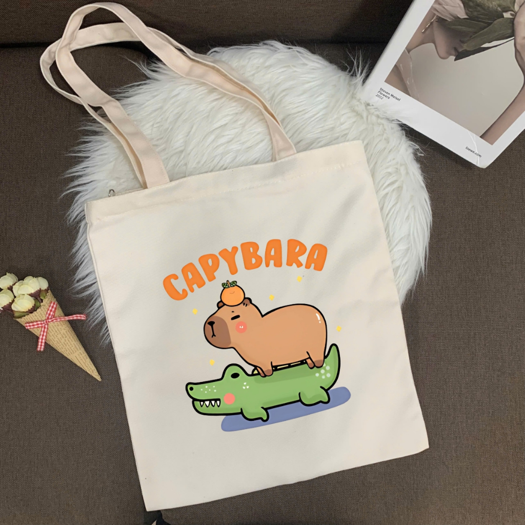 Túi tote in hình Capybara Cute - Túi vải canvas kích thước 33x37cm đựng vừa A4  và laptop - TOTE10_thumbnail_0