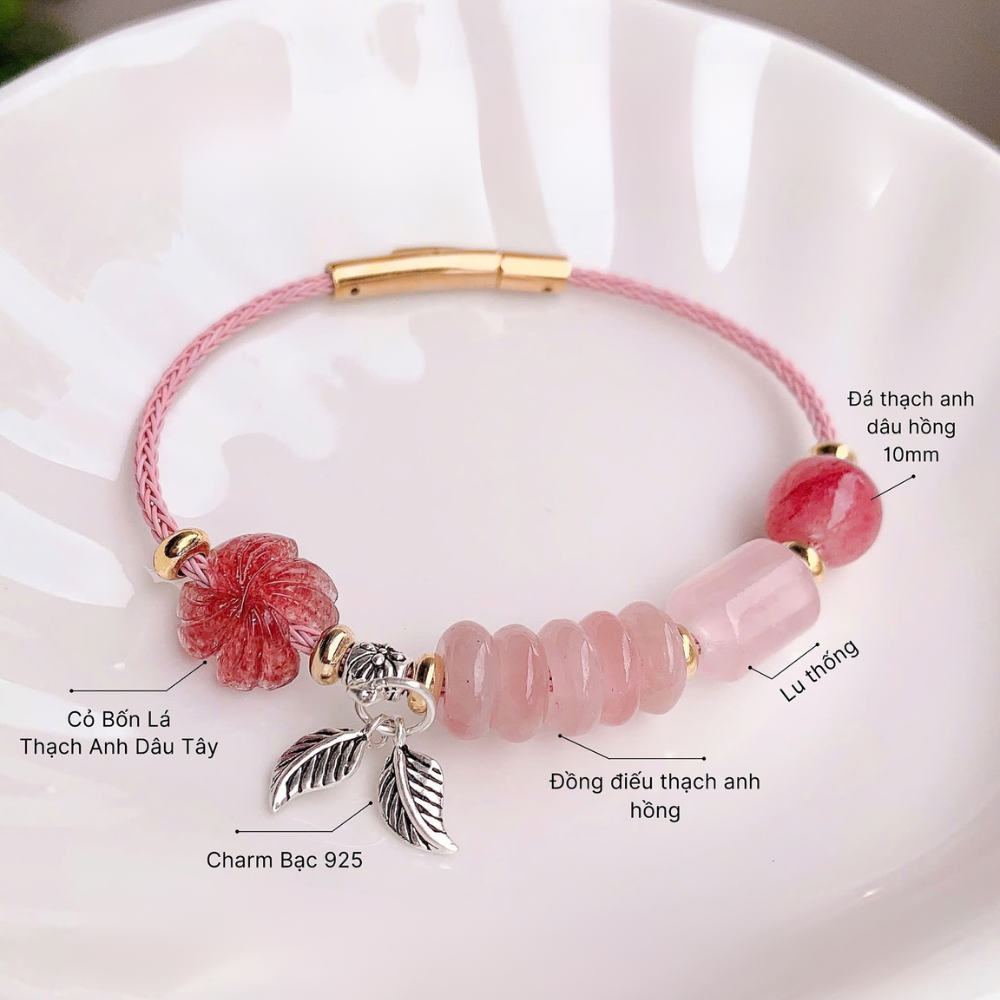 PT181 - Vòng tay dây cáp cỏ 4 lá, lu thống, ngũ điếu mix charm bạc_thumbnail_3