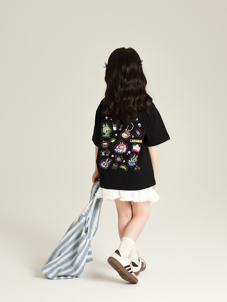 Áo thun bé gái labubu dễ thương nhiều màu sắc AED1462 Miucho Kid vải cotton thoáng mát cổ tròn in artwork_thumbnail_5
