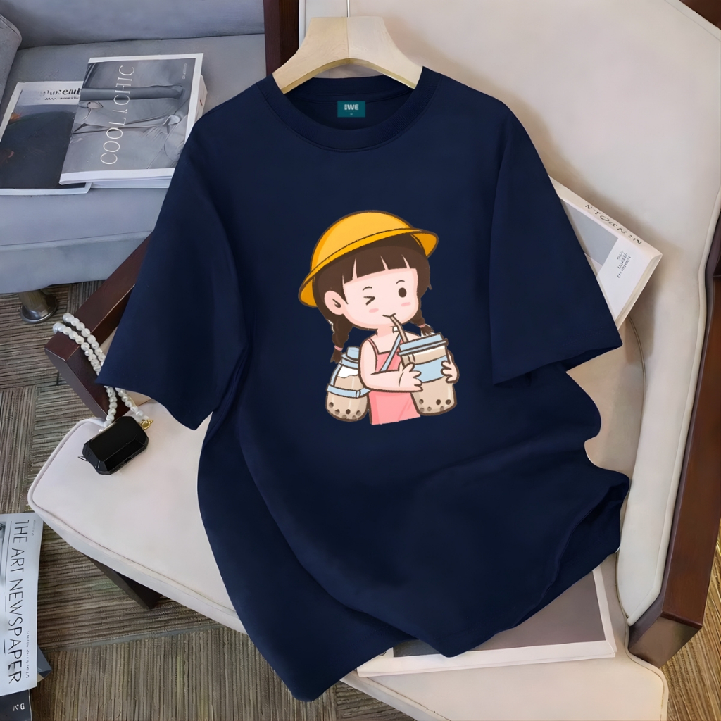 Áo thun unisex UX30-1175 bé gái uống trà sữa dáng oversized local brand WETEE_thumbnail_6