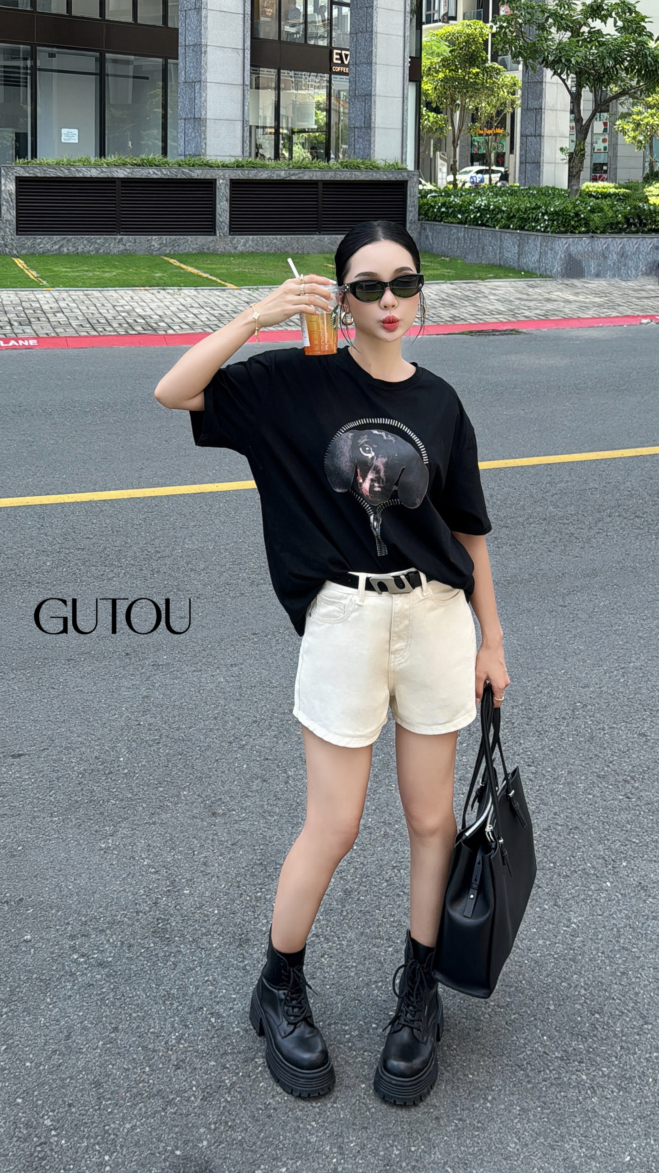 [ GUTOU ] Áo Thun Đen In Hình Doberman Khóa Kéo_thumbnail_4