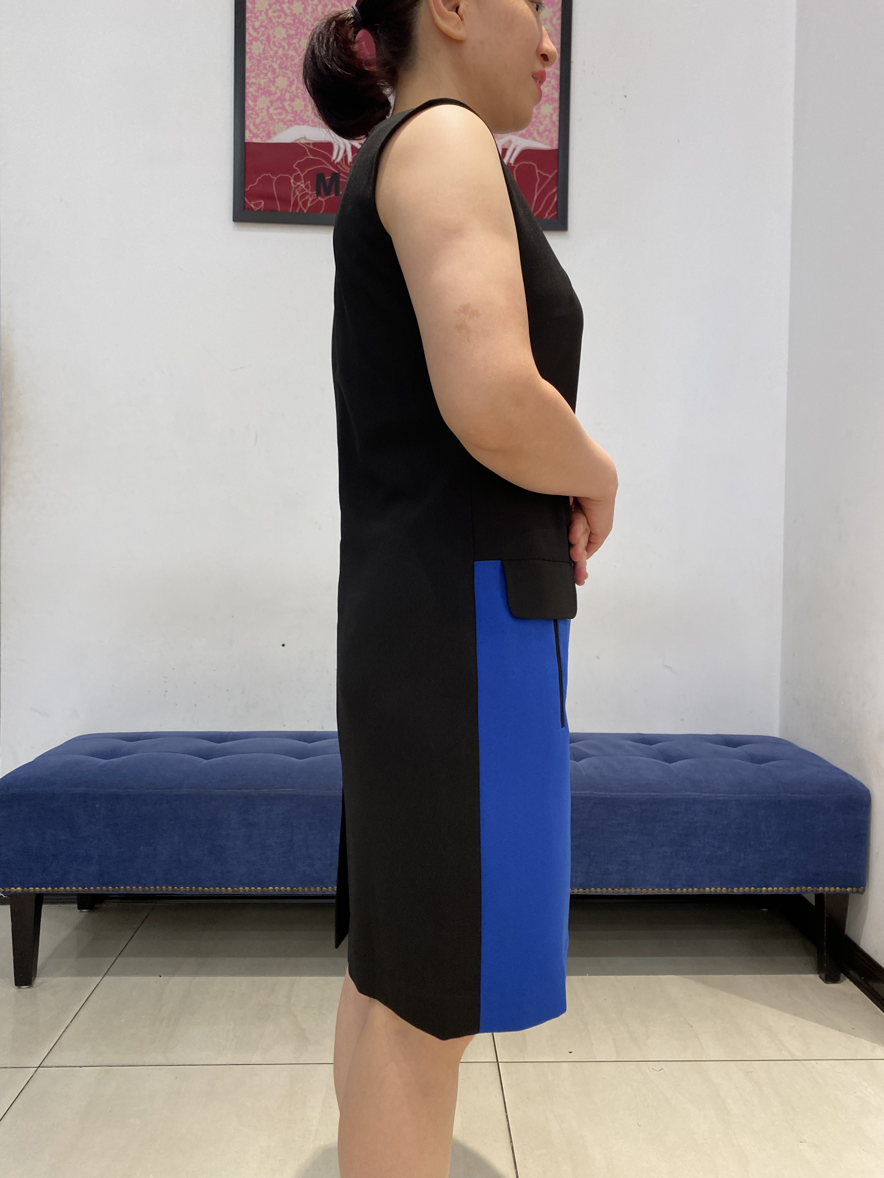 Đầm suông xanh đen tay sát