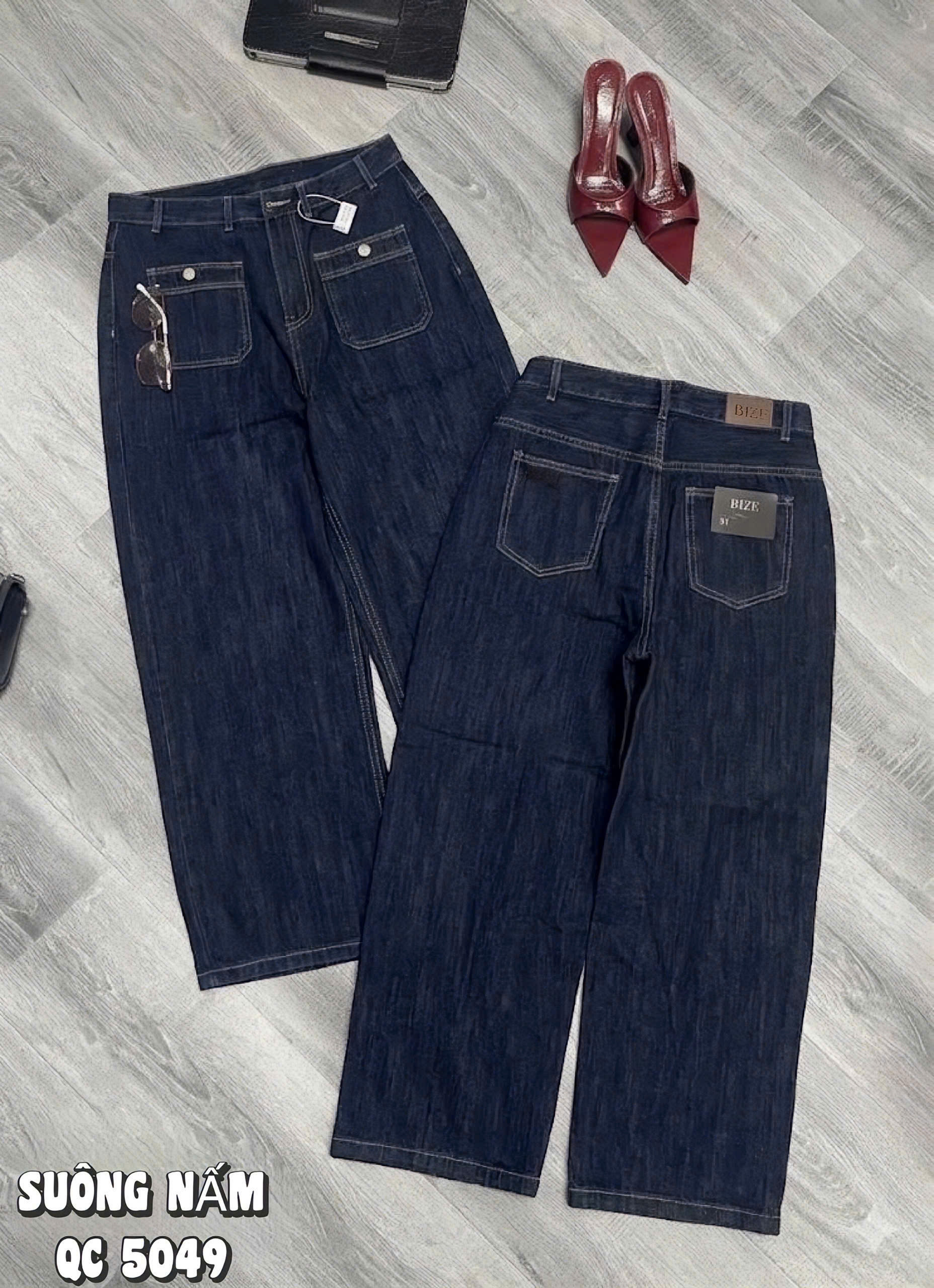 BIGSIZE NỮ - Quần jean suông nấm 2 túi kiểu chất QC dày dặn dành cho nàng béo từ 55 tới 90kgT-QJ5049_thumbnail_3